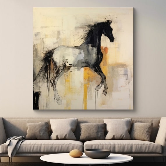 Powerful Black Stallion 1 Canvas Art, Horse Painting, Horse Art, Horse Painting, Impressionist Horse Painting Print, Rustic Horse canvas Art