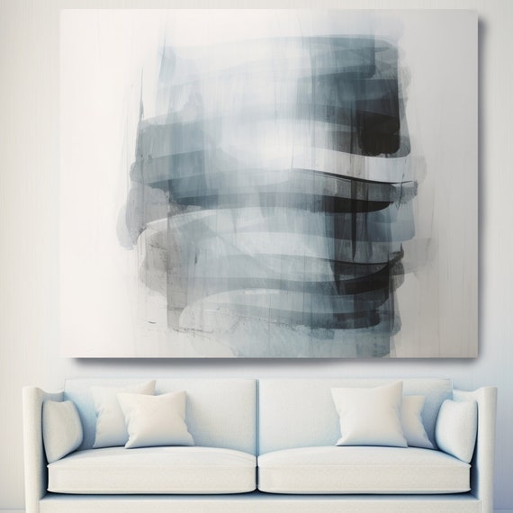 Dancing Layers-14, Blue Gray Contemporary art, Minimalist Painting Print, Canvas Print Painting Art, Office Art, Living Room Wall Decor