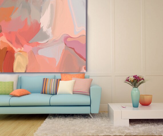 Interpretation of a Dream. Original Oil Painting on Canvas, Contemporary Abstract Orange, Gray, Pink Oil Painting up to 50" by Irena Orlov