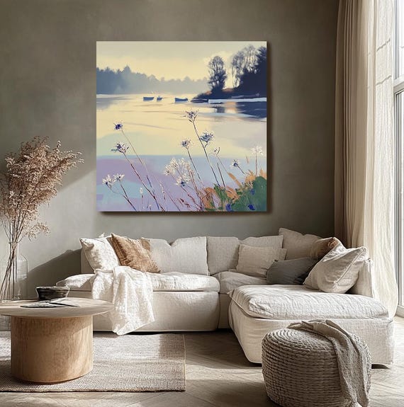 Liquid Reflections-1 Canvas Print / Calm Lake Painting / Modern Art / Lake Art / Abstract Seascape Painting/Lake Canvas Print
