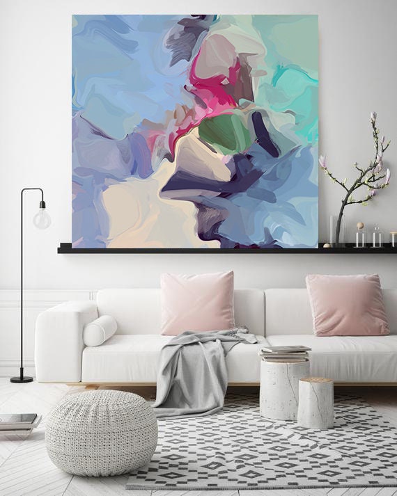 An attractive vibe Wall Art | Original Painting| Abstract Blue Wall Art | Blue Art | Blue Pink Wall Decor | Ready to Hang Canvas Print