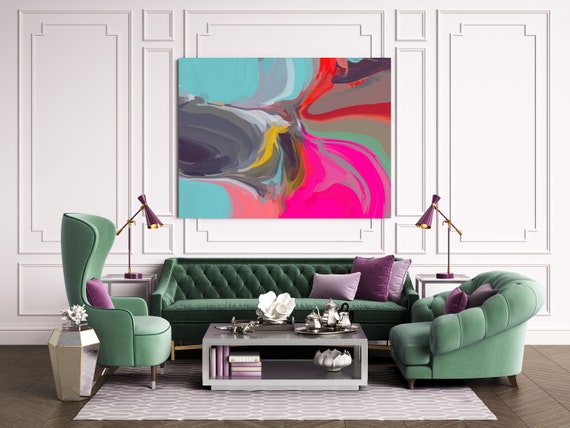 Large Abstract Art Colorful Art Abstract Canvas Print Large Modern Abstract Aqua Pink Abstract Wall Art, Abstract Painting, Cardinal Color 2