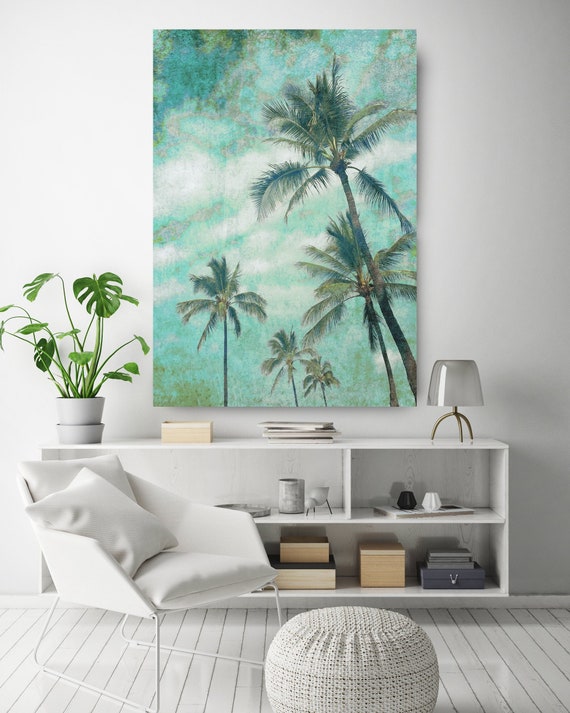 California Blue Beach Palms. Palm wall art Palm decor Palm canvas art Print Palm trees wall art Palm canvas Palm trees art Rustic Palms