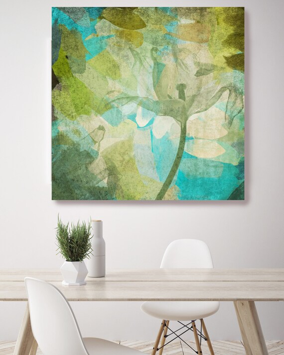 Afternoon Shadows. Floral Painting, Blue Green Floral Canvas Art Print, Abstract Floral Canvas Art Print up to 48" by Irena Orlov