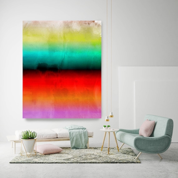 Abstract Minimalist Rothko Inspired 1-52-2. Abstract Painting Giclee of Original Wall Art, Blue Red Green Large Canvas Art Print up to 72"