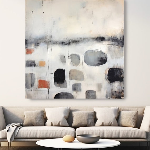 Original art Abstract art acrylic painting Gray canvas painting, Contemporary Art canvas print, Moving Rocks 1