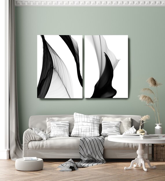 Minimalist Black and White,Black and White Diptych Canvas Wall Art Pair, Canvas Art Print, Abstract Black and White Canvas Wall Decor Art