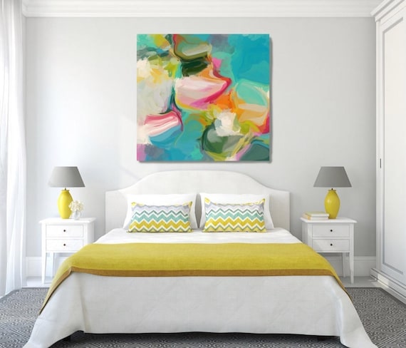 Sensual. Abstract Paintings Art, Extra Large Abstract Aqua Green Colorful Contemporary Canvas Art Print up to 48" by Irena Orlov