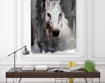 Queen. Extra Large Rustic Black and White Farmhouse Horse Canvas Art Print, Cottage Chic Extra Large Horse Art up to 72" by Irena Orlov