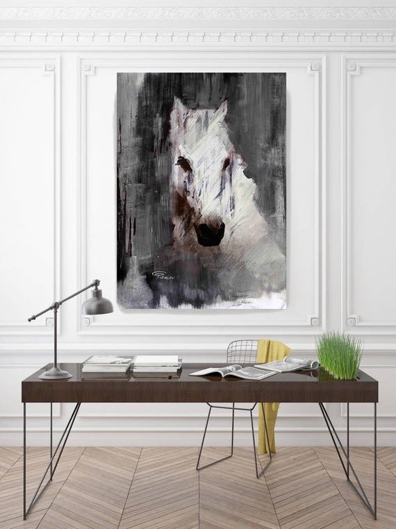 Queen. Extra Large Rustic Black and White Farmhouse Horse Canvas Art Print, Cottage Chic Extra Large Horse Art up to 72" by Irena Orlov