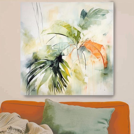 Botanical Palette-6 Canvas Print | Abstract Botanical Canvas | Green Orange Tropical Wall Decor |Contemporary Artwork Botanical Canvas Print