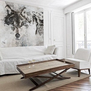 Wolf, White Gray Wolf Painting Original Art on Canvas Heavy Textured Wolf Painting on Canvas, 54 x 54&quot; Wolf Art Portrait