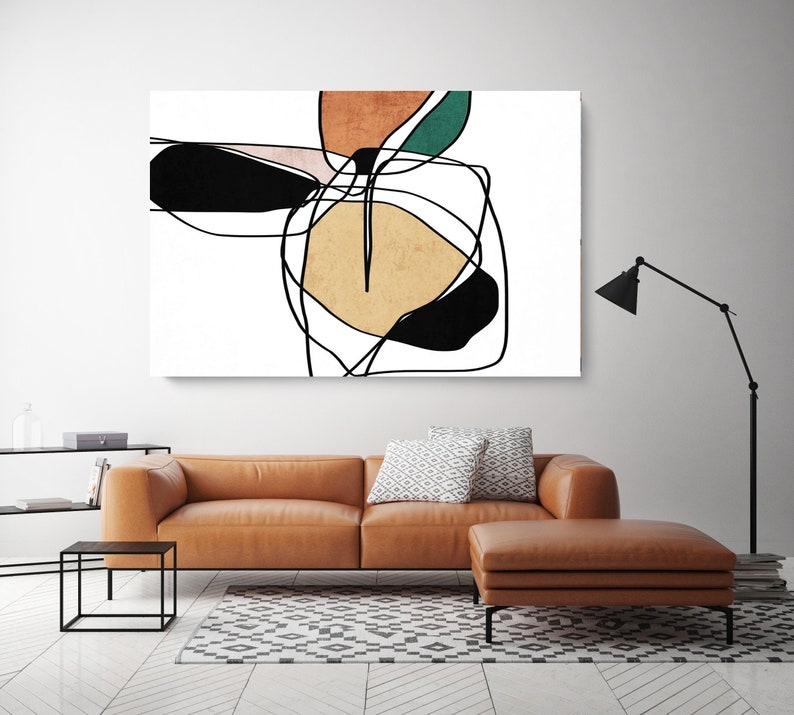 Line Art Modern Coper Black Green Canvas Art Print Etsy