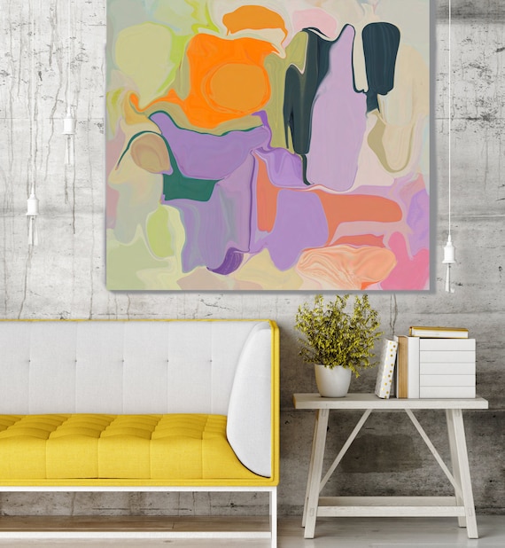 BOHEMIAN DREAMS. Purple, Orange Abstract Art, Wall Decor, Large Abstract Colorful Contemporary Canvas Art Print up to 48" by Irena Orlov