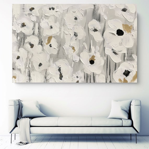 Blossom Haven-11, White Floral painting Print, Contemporary Botanical Abstract, Textured Floral Art, Floral Wall Art, Flowers Canvas Print