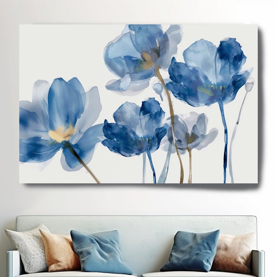 Abstract Blue Floral Forms-2, Floral painting Print, Contemporary Botanical, Textured Floral Art, Floral Wall Art, Flowers Canvas Print