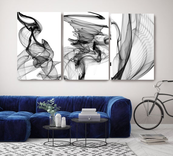 New Media Black White TRIPTYCH canvas art prints-3 panels Stretched Canvas Wall Art, Canvas Art Print, Abstract Black Wall Decor