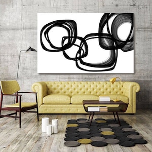 Minimalist Abstract Art Brush Strokes Black & White Unique Abstract Wall Decor, Large Contemporary Canvas Art Print image 1