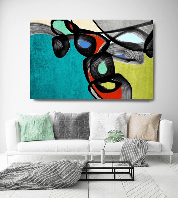 Vibrant Colorful Abstract-0-63. Mid-Century Modern Green Red Canvas Art Print, Mid Century Modern Canvas Art Print up to 72" by Irena Orlov