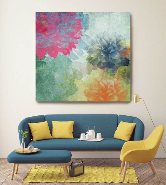 Keep it Smile. Floral Painting, Red Green Orange Abstract Art, Abstract Floral Canvas Art Print up to 48" by Irena Orlov