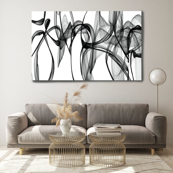 Wall Art Black White Abstract Canvas Print Brush Stroke Office Art Wall Art Office Decor, My Feelings