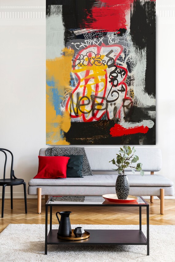 Existence , Street Art, Graffiti Wall Art Red Yellow Blue Street Art Painting Print on Canvas, Large Canvas Print, Urban Canvas Print