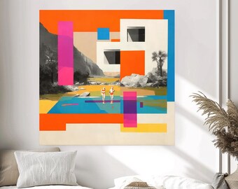 Coastal Modern Abstract Canvas Art, Contemporary Beach Resort Wall Decor, Colorful Statement Artwork, Resort Rhythms 2
