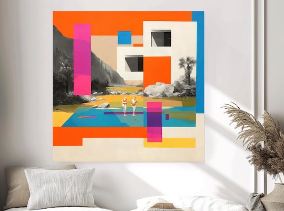 Coastal Modern Abstract Canvas Art, Contemporary Beach Resort Wall Decor, Colorful Statement Artwork, Resort Rhythms 2