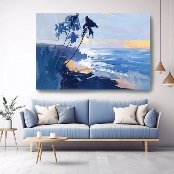 Blue Waterscapes-7/ Ocean Wave Canvas Print, Large Wall Art, Malibu Abstract Beach Canvas Print, Custom Blue Sea Wall Art Living Room Decor