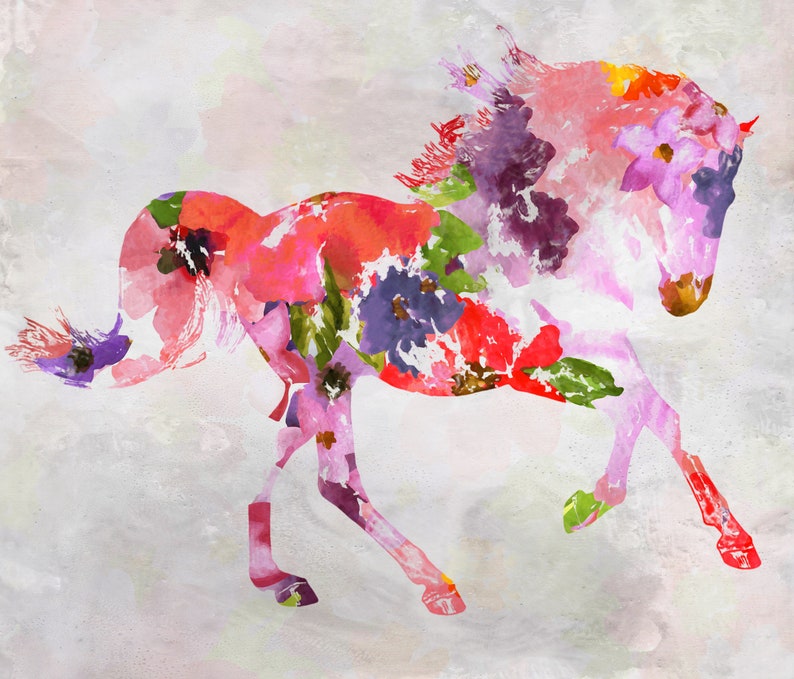 Spring Floral Horse Painting BOHO Mixed Media Horse Painting Etsy