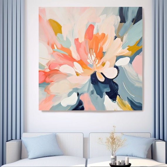 Artistic Tones Nature Canvas Print | Abstract Floral Canvas | Muted Pink Blue Wall Decor | Contemporary Artwork | Floral Canvas Print