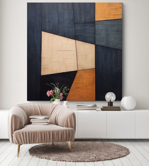 Midcentury Abstracted Blue Textures-2 , Contemporary Midcentury Art, Midcentury Modern Art, Living Room Art, Brown Midcentury Canvas Print