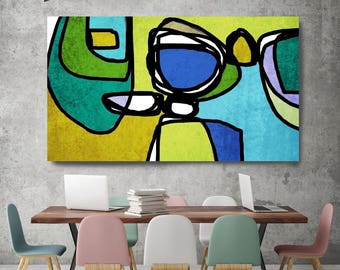 Vibrant Colorful Abstract-0-18. Mid-Century Modern Green Blue Canvas Art Print, Mid Century Modern Canvas Art Print up to 72" by Irena Orlov