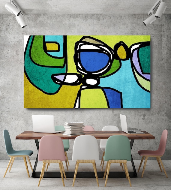 Vibrant Colorful Abstract-0-18. Mid-Century Modern Green Blue Canvas Art Print, Mid Century Modern Canvas Art Print up to 72" by Irena Orlov