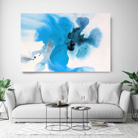 Coastal Watercolor Abstract 60. Watercolor Abstract Blue Black Canvas Art Print, Watercolor Painting Print up to 72" by Irena Orlov