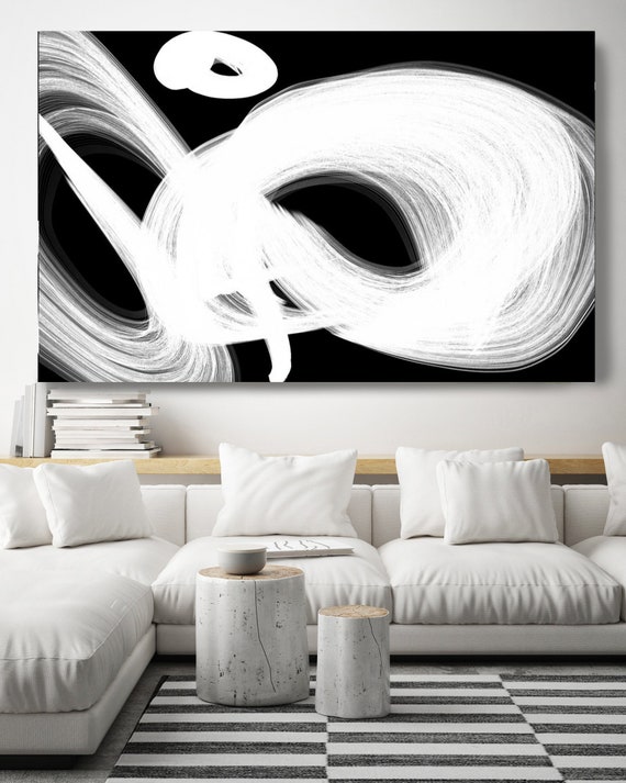 Black and White circles art, Black Abstract Art, Minimalist Canvas Print Modern Home Decor, Modern Art Minimalist Brush Strokes