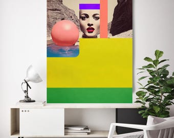 Surreal Portrait Abstract Wall Art | Contemporary Geometric Canvas with Face | Bold Modern Statement Art, Floating Identity-1