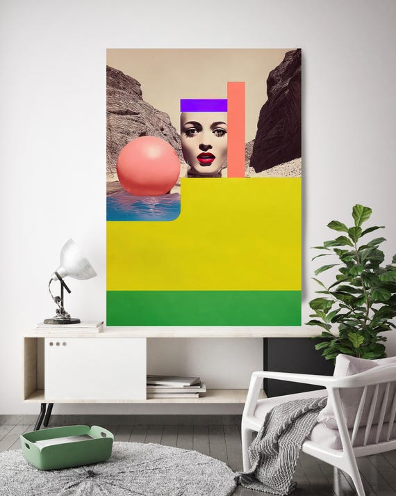 Surreal Portrait Abstract Wall Art | Contemporary Geometric Canvas with Face | Bold Modern Statement Art, Floating Identity-1