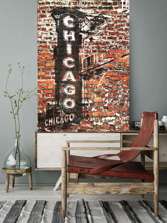 Chicago Rustic Cityscape Canvas Print | Extra Large Chicago Urban Art Print | Rustic Architectural Canvas Print | Chicago Urban Art