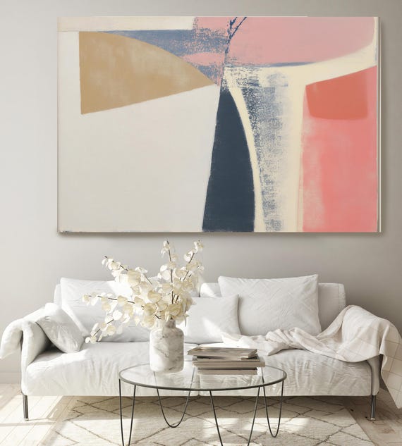 Sculpted Surfaces-4, Beige Pink Abstract Painting Print on Canvas, Textured Art, Contemporary Living Room Decor, Office Wall Art