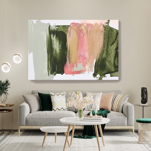 Green Pink Modern Abstract Wall Art Decor, Abstract Painting Canvas Print, Abstract Painting Art, Wall Art for Home Shades of Pink and Green