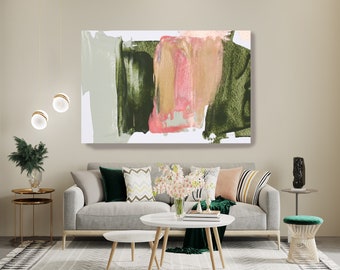 Green Pink Modern Abstract Wall Art Decor, Abstract Painting Canvas Print, Abstract Painting Art, Wall Art for Home Shades of Pink and Green