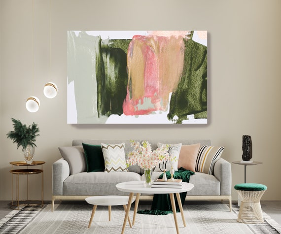 Green Pink Modern Abstract Wall Art Decor, Abstract Painting Canvas Print, Abstract Painting Art, Wall Art for Home Shades of Pink and Green