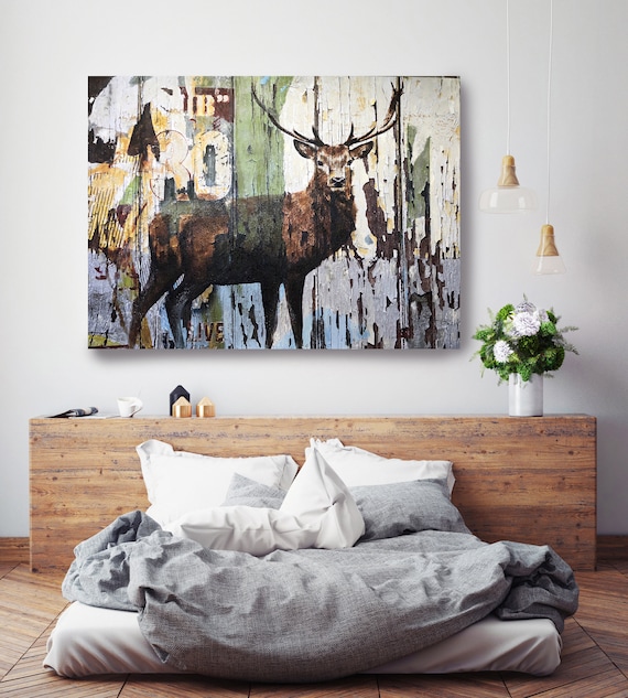 Deer 2-4. Deer Painting, Canvas Art Print, Large Rustic Deer Farmhouse Canvas Wall Art, Canvas Print, Irena Orlov