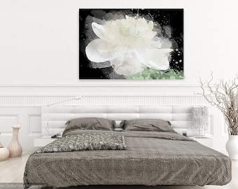 White Peony Flower. Floral Painting, White Black Abstract Art Large Abstract Colorful Contemporary Canvas Art Print up to 72" by Irena Orlov