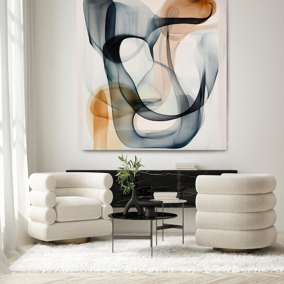 Cobalt Waves-6, Beige Blue Canvas Print | Minimalist Abstract Painting | Blue Beige Abstraction | Abstract  Art | Abstract Canvas Print