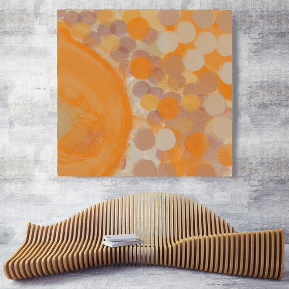 Orange Abstract. Geometrical Abstract Art, Wall Decor, Extra Large Abstract Colorful Contemporary Canvas Art Print up to 48" by Irena Orlov