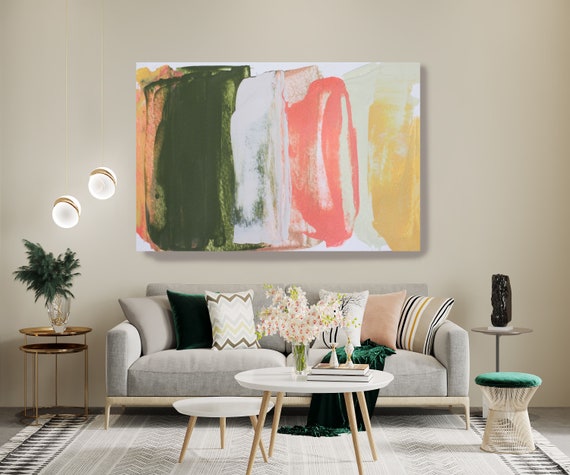 Shades of Pink and Green Modern Abstract Wall Art Decor, Abstract Vivid Painting Canvas Print, Abstract Painting Art, Wall Art for Home