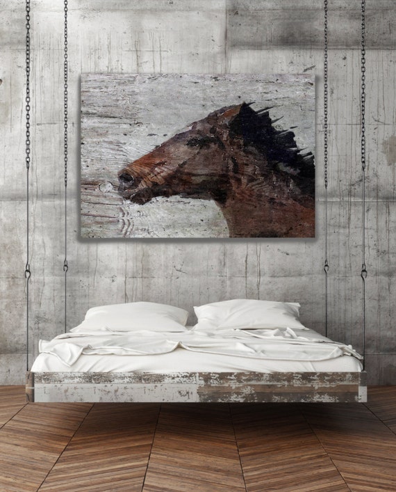 SALE ORL-7332-1 Running Wild Horse. Extra Large Horse, Horse Wall Decor, Brown Rustic Horse, Large Canvas Art Print up to 72" by Irena Orlov