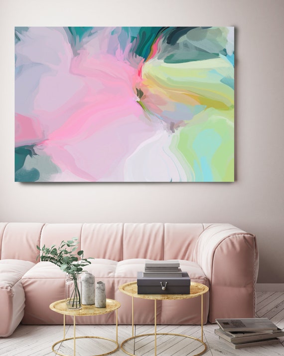 Rightful Climate, Abstract Painting Modern Wall Art Painting Canvas Art Print Art Modern Pink Light Green up to 80" by Irena Orlov